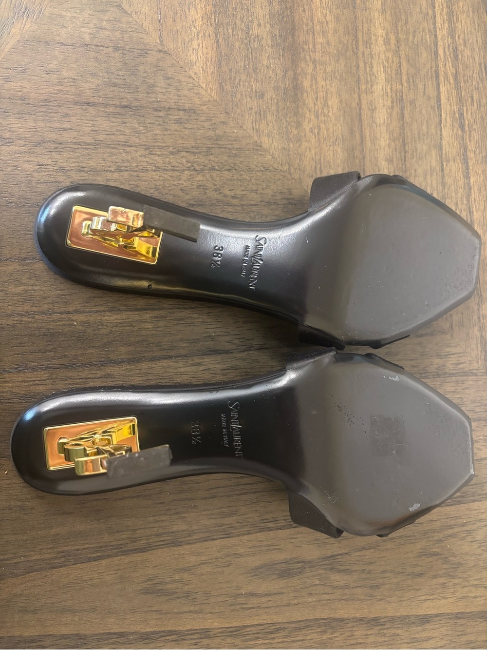 AUTHENTIC Saint Laurent Black Satin YSL-Logo Heeled Sandals - Picture 4 of 5
